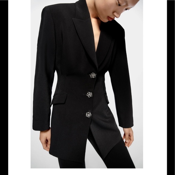 ZARA BLOGGERS FAV NWT LONG BLAZER WITH JEWEL BUTTONS - Picture 14 of 16